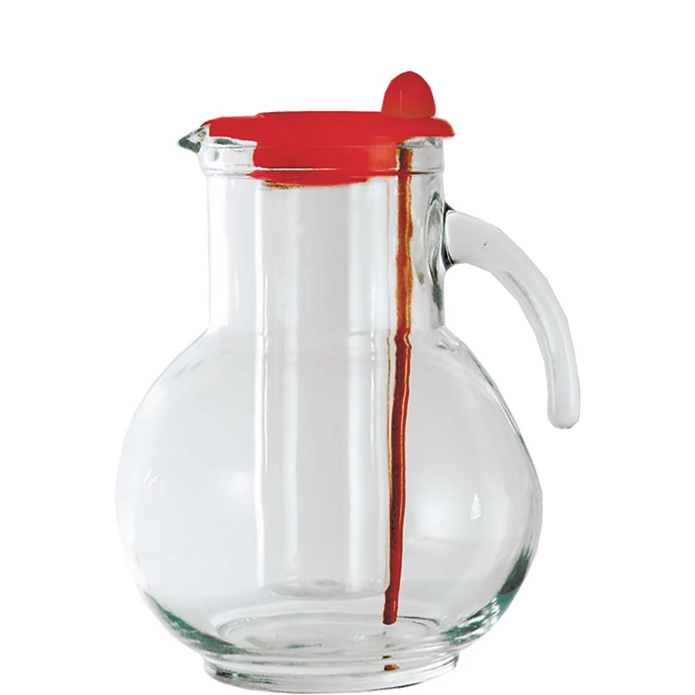 Bormioli Rocco Kufra Krug mit Eisbehälter, rotem Deckel &. Rührstab, 2.15 Liter, Glas, rot, 1 Stück