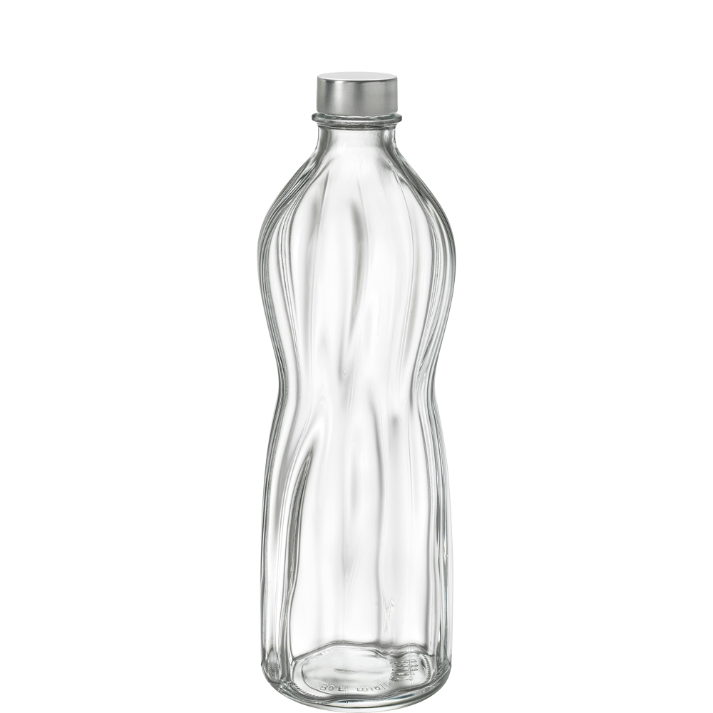 Bormioli Rocco Aqua Flasche mit Metallschraubverschluss, 1 Liter, Glas, transparent, 1 Stück