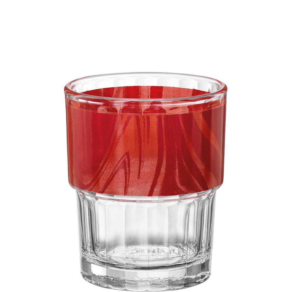 Bormioli Rocco Natura Red Lyon Optique Tumbler, Trinkglas, stapelbar, 205ml, Glas gehärtet, rot, 6 Stück