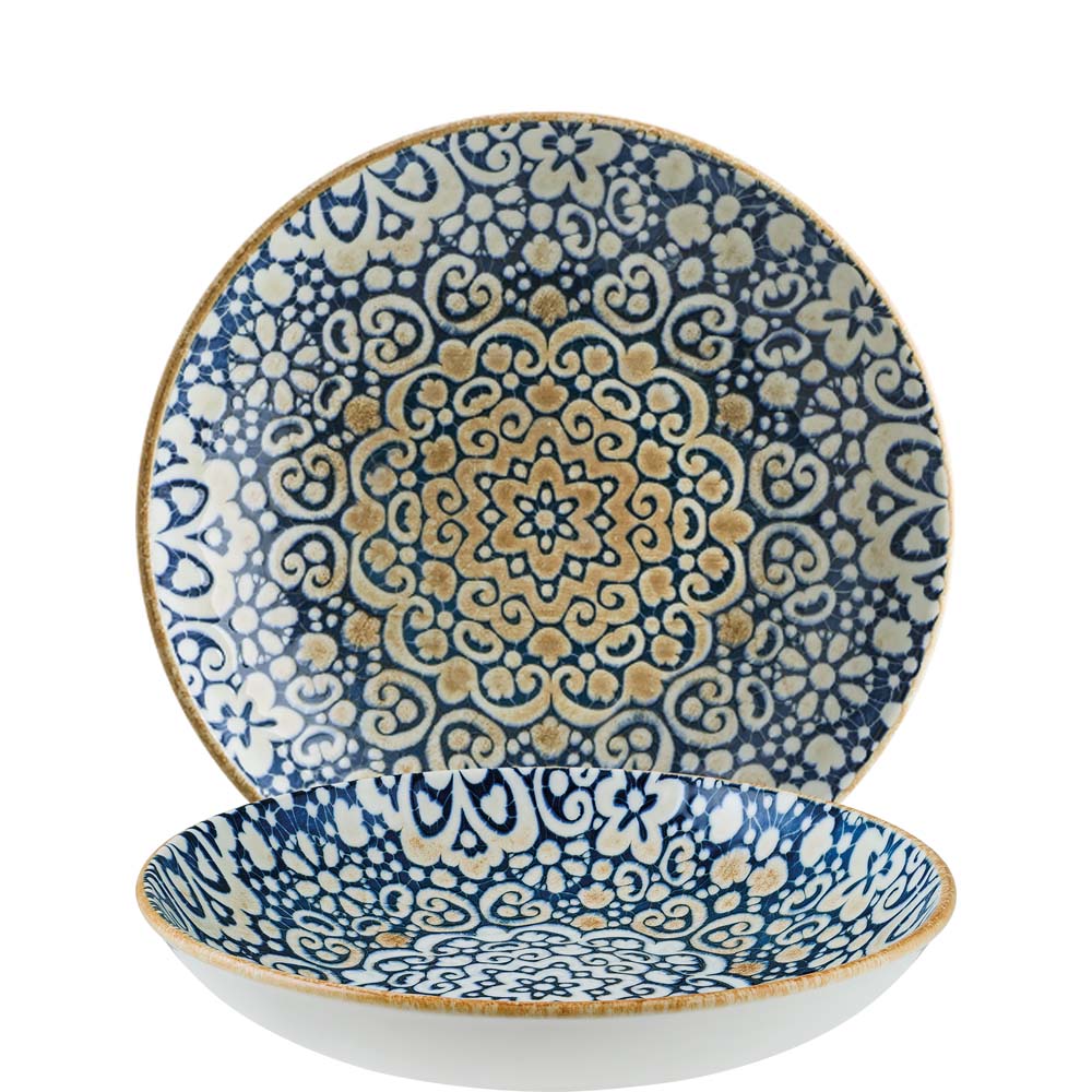 Bonna Premium Porcelain Alhambra Bloom Teller tief, 28cm, 1.7 Liter, Premium Porzellan, blau, 1 Stück