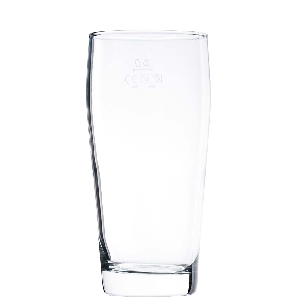 Arcoroc Willi Bierglas, Willibecher, 500ml, mit Füllstrich bei 0.4l, Glas, transparent, 12 Stück