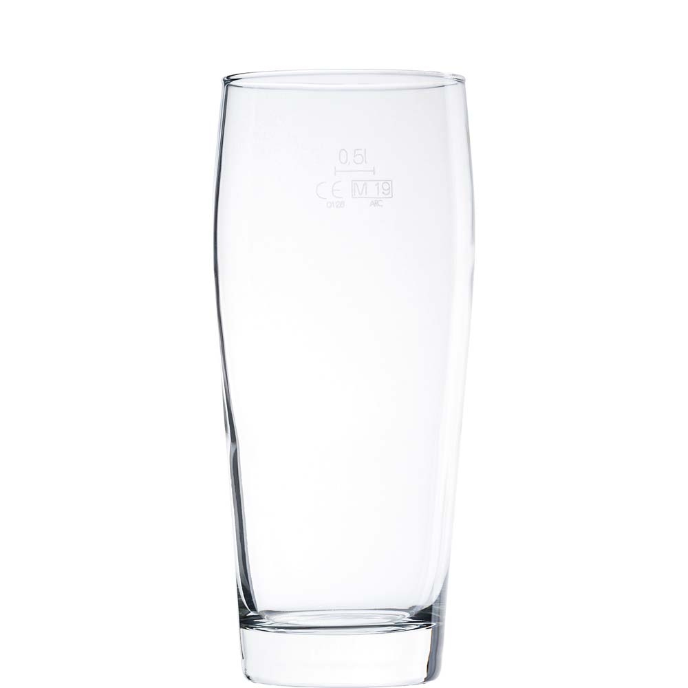 Arcoroc Willi Bierglas, Willibecher, 630ml, mit Füllstrich bei 0.5l, Glas, transparent, 12 Stück