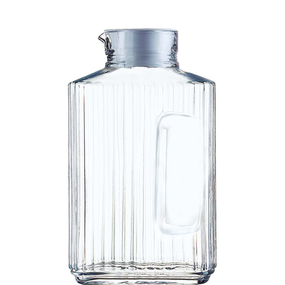 Luminarc Quadro Kühlschrankkrug mit weißem Kunststoffdeckel, 2 Liter, Glas, transparent, 1 Stück