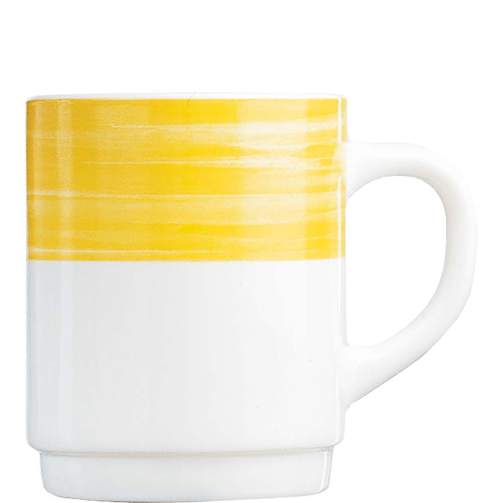Arcoroc Brush Yellow Bockbecher, Kaffeebecher, Kaffeetasse, stapelbar, 250ml, Opal, gelb, 6 Stück