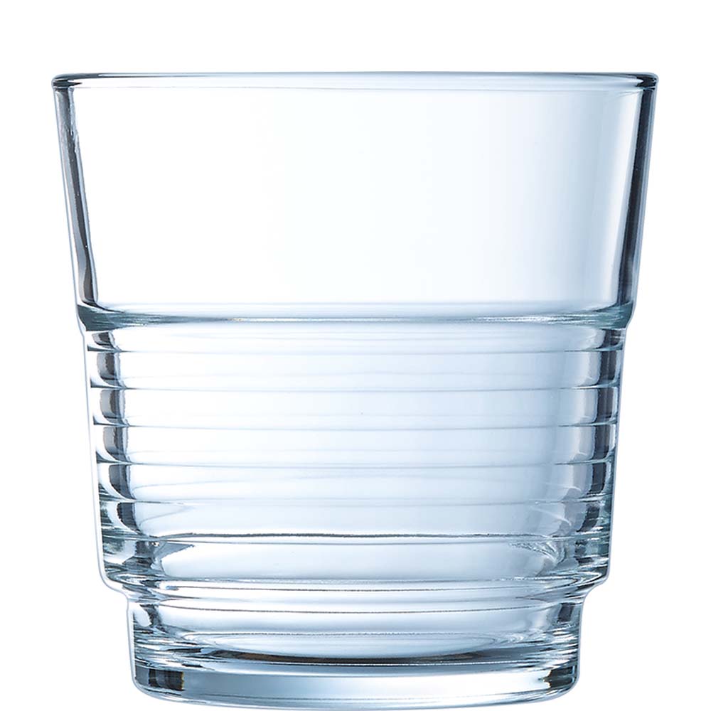 Arcoroc Spirale Tumbler, Trinkglas, stapelbar, 250ml, mit Füllstrich bei 0.2l, Glas gehärtet, transparent, 6 Stück