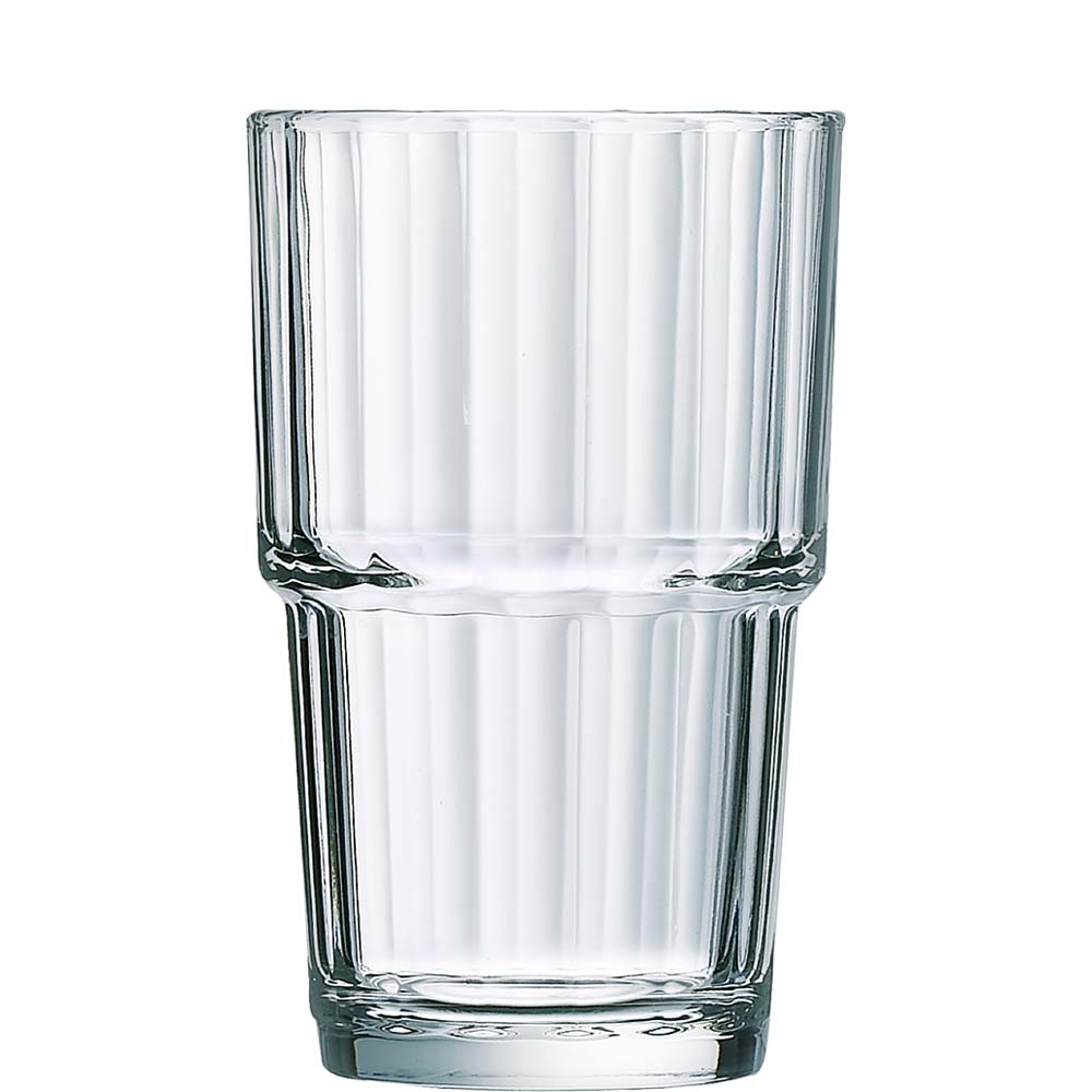Arcoroc Norvege Tumbler, Trinkglas, stapelbar, 270ml, mit Füllstrich bei 0.2l, Glas gehärtet, transparent, 6 Stück
