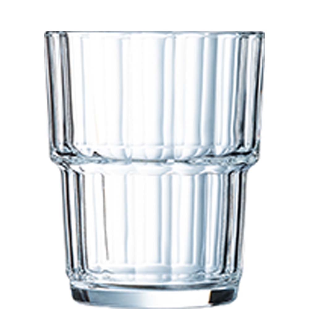 Arcoroc Norvege Tumbler, Trinkglas, stapelbar, 250ml, mit Füllstrich bei 0.2l, Glas gehärtet, transparent, 6 Stück