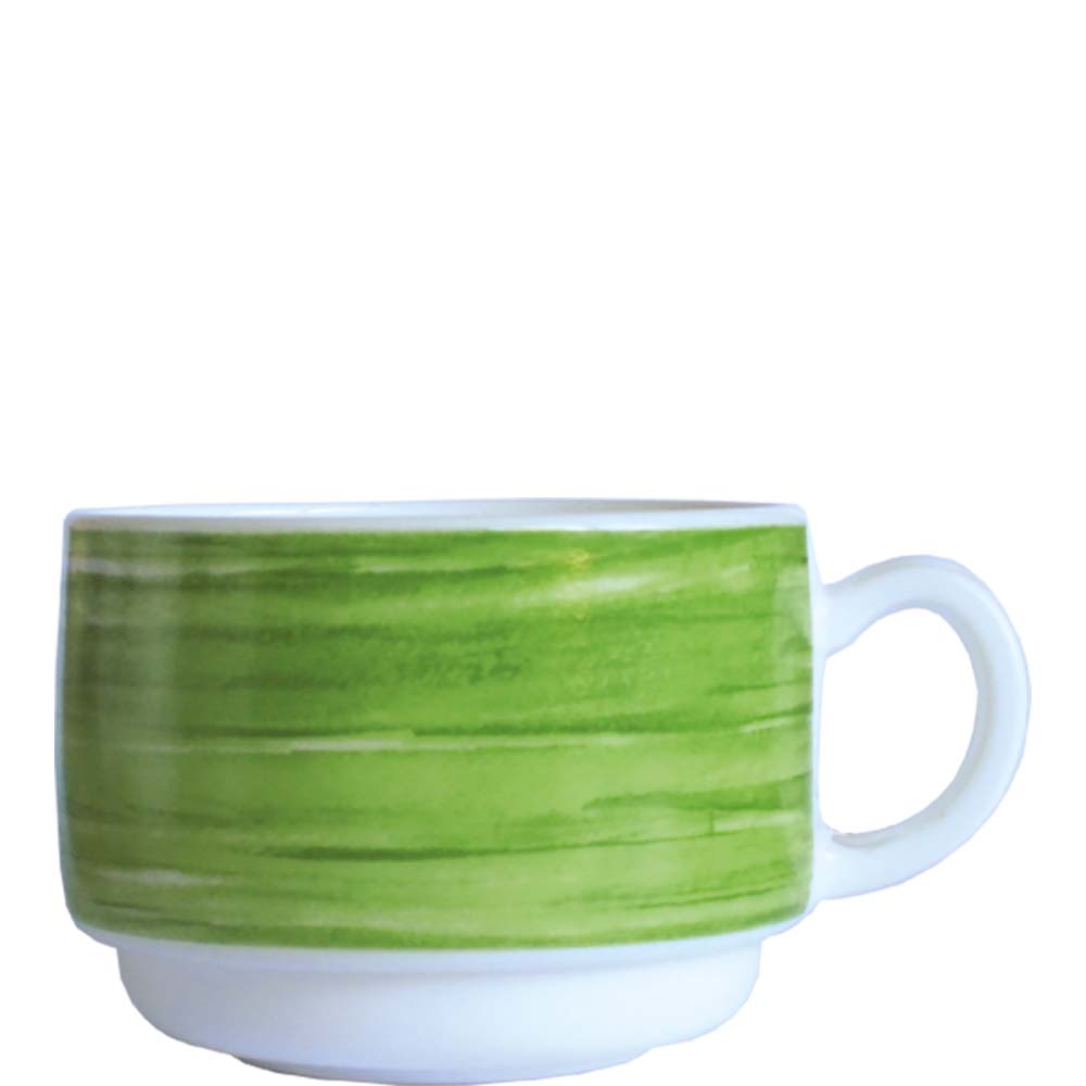 Arcoroc Brush Green Obertasse, Kaffeetasse, stapelbar, 190ml, Opal, grün, 12 Stück