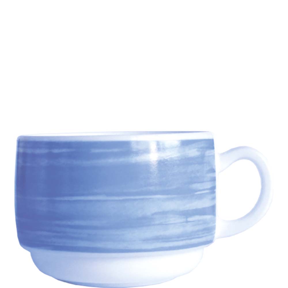 Arcoroc Brush Blue Obertasse, Kaffeetasse, stapelbar, 190ml, Opal, blau, 12 Stück