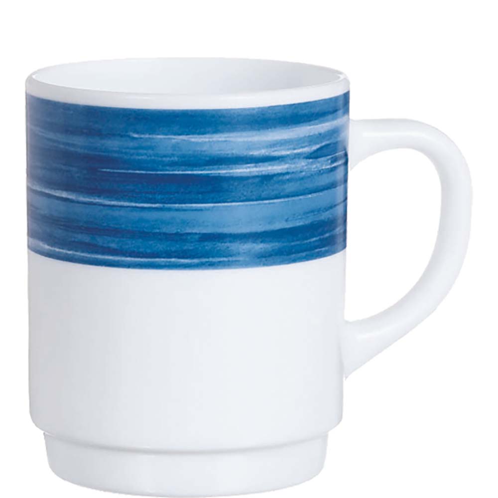 Arcoroc Brush Blue Jean Bockbecher, Kaffeebecher, Kaffeetasse, stapelbar, 250ml, Opal, blau, 6 Stück