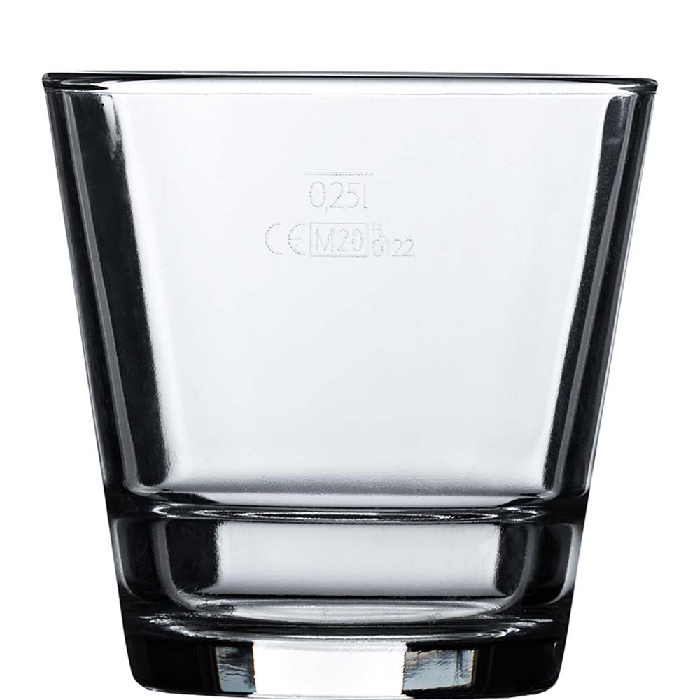Arcoroc Stack Up Tumbler, Trinkglas, stapelbar, 320ml, mit Füllstrich bei 0.25l, Glas gehärtet, transparent, 6 Stück