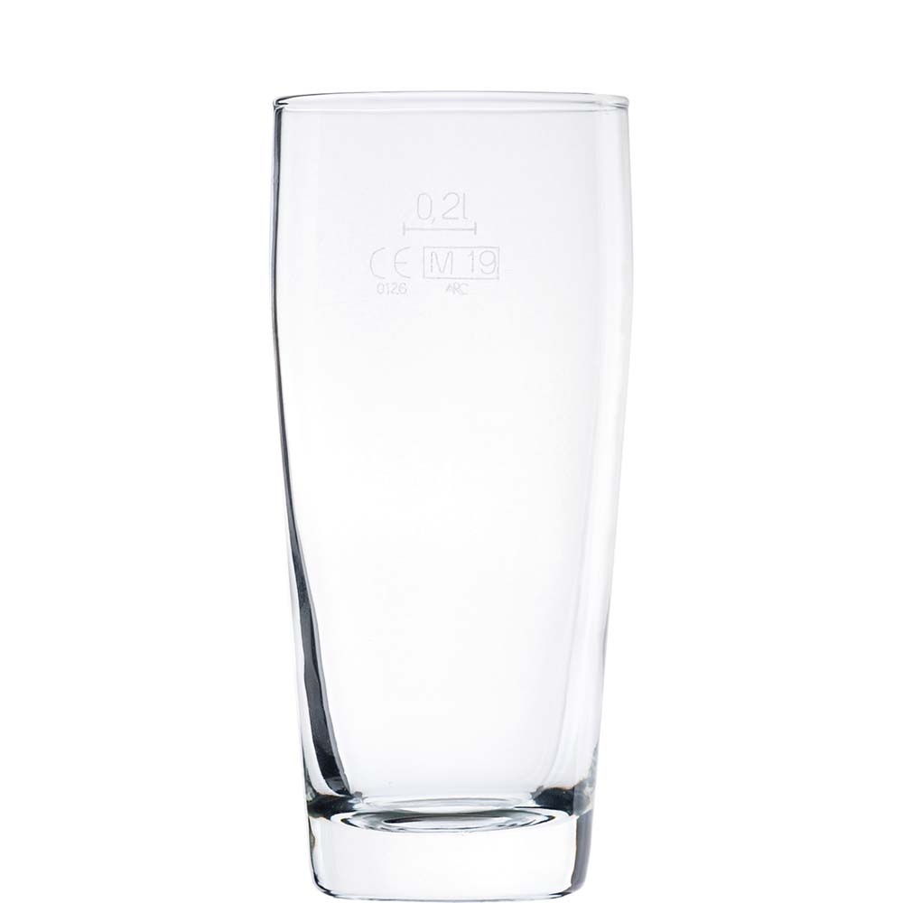 Arcoroc Willi Bierglas, Willibecher, 265ml, mit Füllstrich bei 0.2l, Glas, transparent, 12 Stück