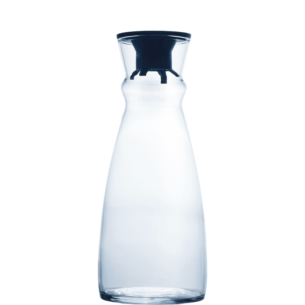 Arcoroc Fluid Karaffe mit Plastikdeckel, 1.1 Liter, mit Füllstrich bei 1l, Glas, transparent, 1 Stück