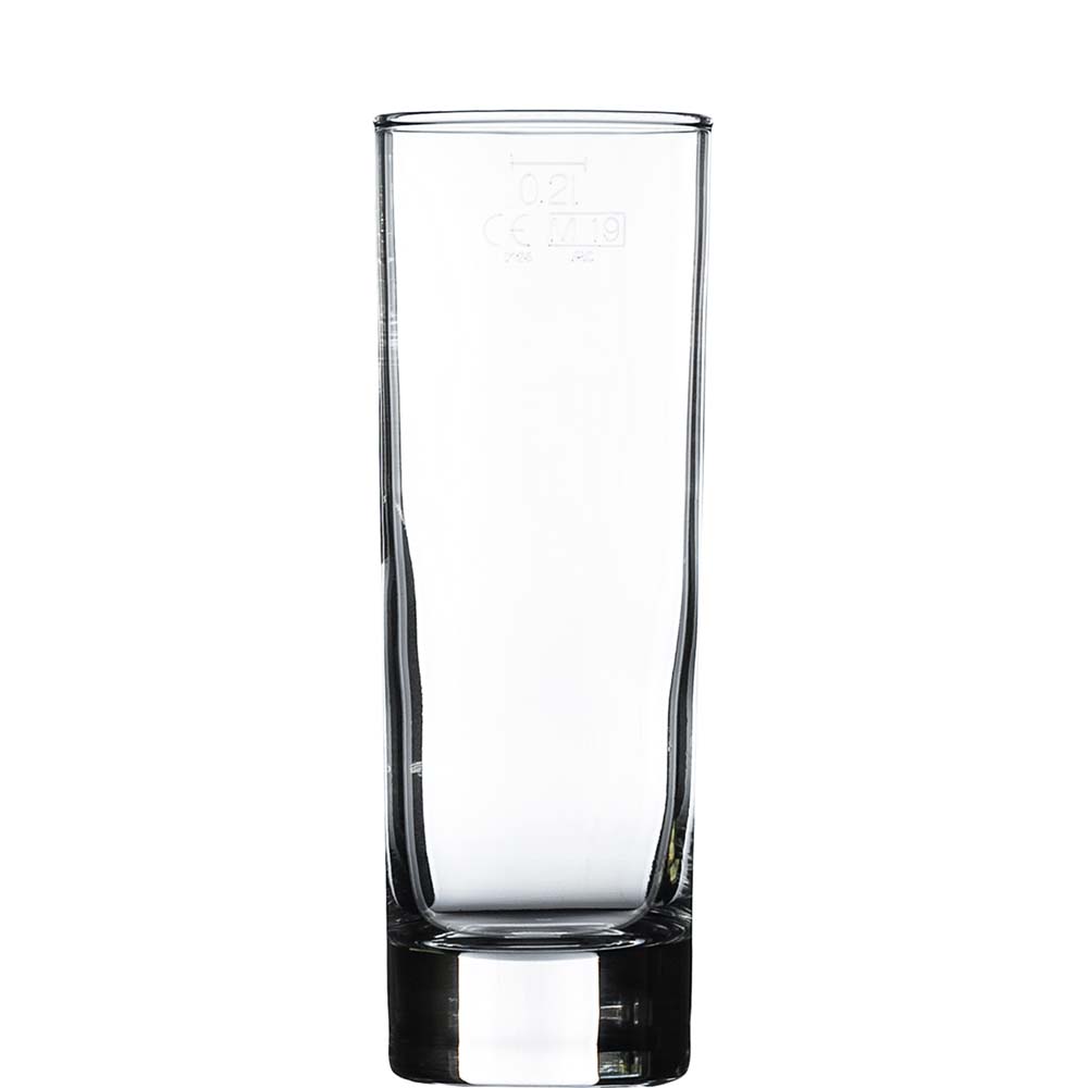 Arcoroc Islande Tubo Longdrink, 220ml, mit Füllstrich bei 0.2l, Glas, transparent, 6 Stück