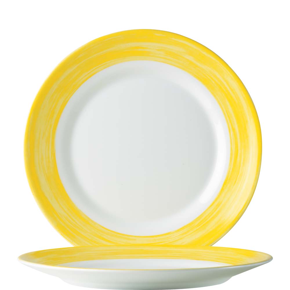 Arcoroc Brush Yellow Teller flach, 25cm, 25cm, Opal, gelb, 6 Stück