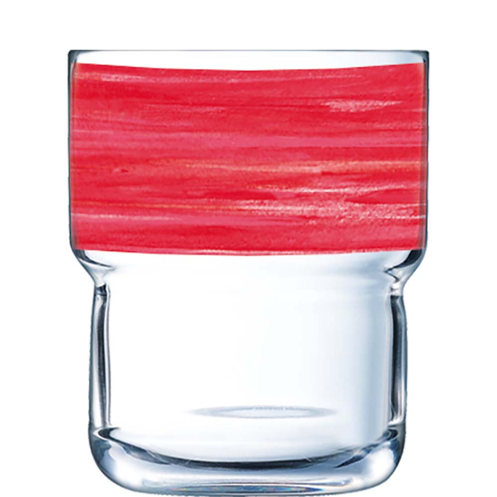 Arcoroc Brush Cherry FB27 Tumbler, Trinkglas, stapelbar, 270ml, Glas gehärtet, rot, 6 Stück