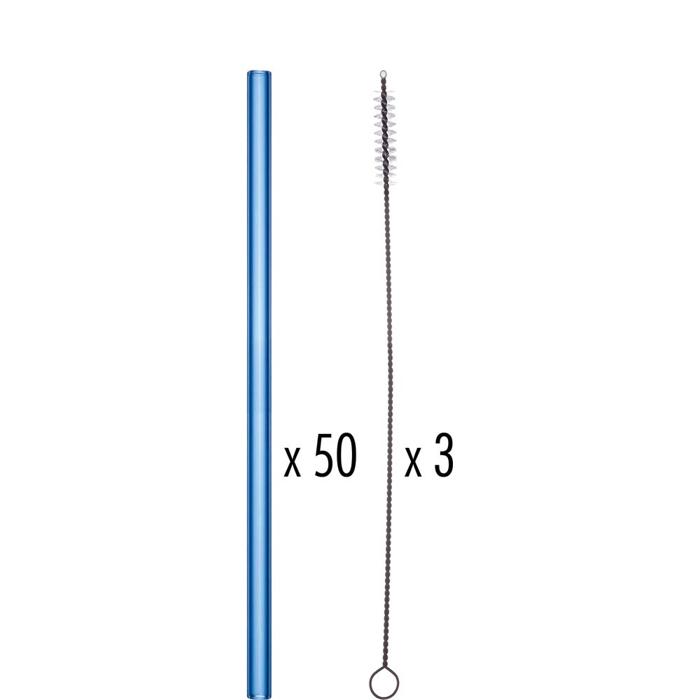 TableRoc Verona Trinkhalm gerade, 20cm, Glas, blau, 1 Set (50+3)