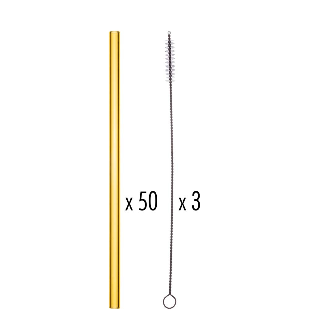 TableRoc Verona Trinkhalm gerade, 20cm, Glas, gelb, 1 Set (50+3)