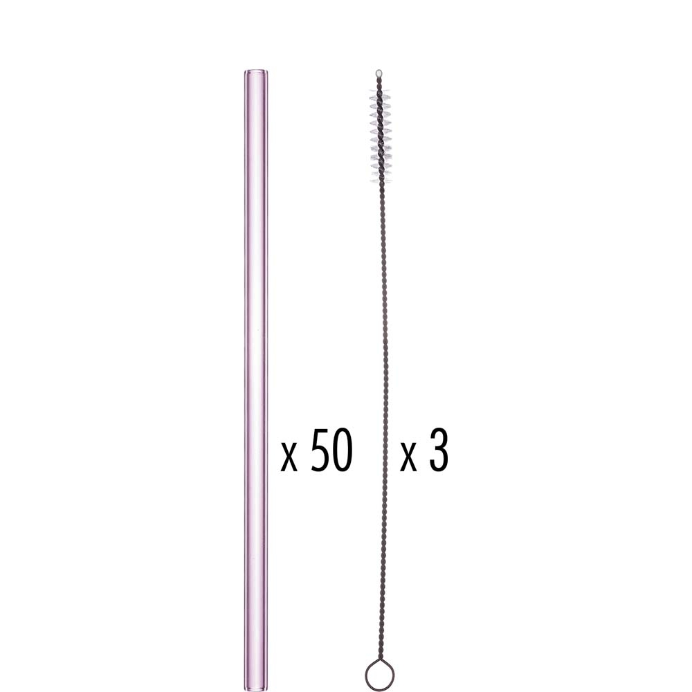 TableRoc Verona Trinkhalm gerade, 20cm, Glas, pink, 1 Set (50+3)